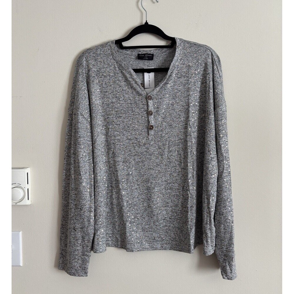 NWT Lane Bryant Plus Size 3X 18/20 Top Gray Copper Metallic Long‎ Sleeve Stretch